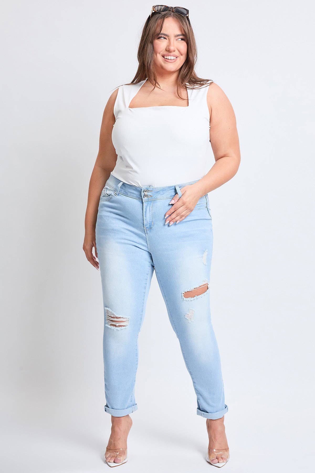 Plus WannaBettaButt Cuffed Ankle Jeans-EP953119