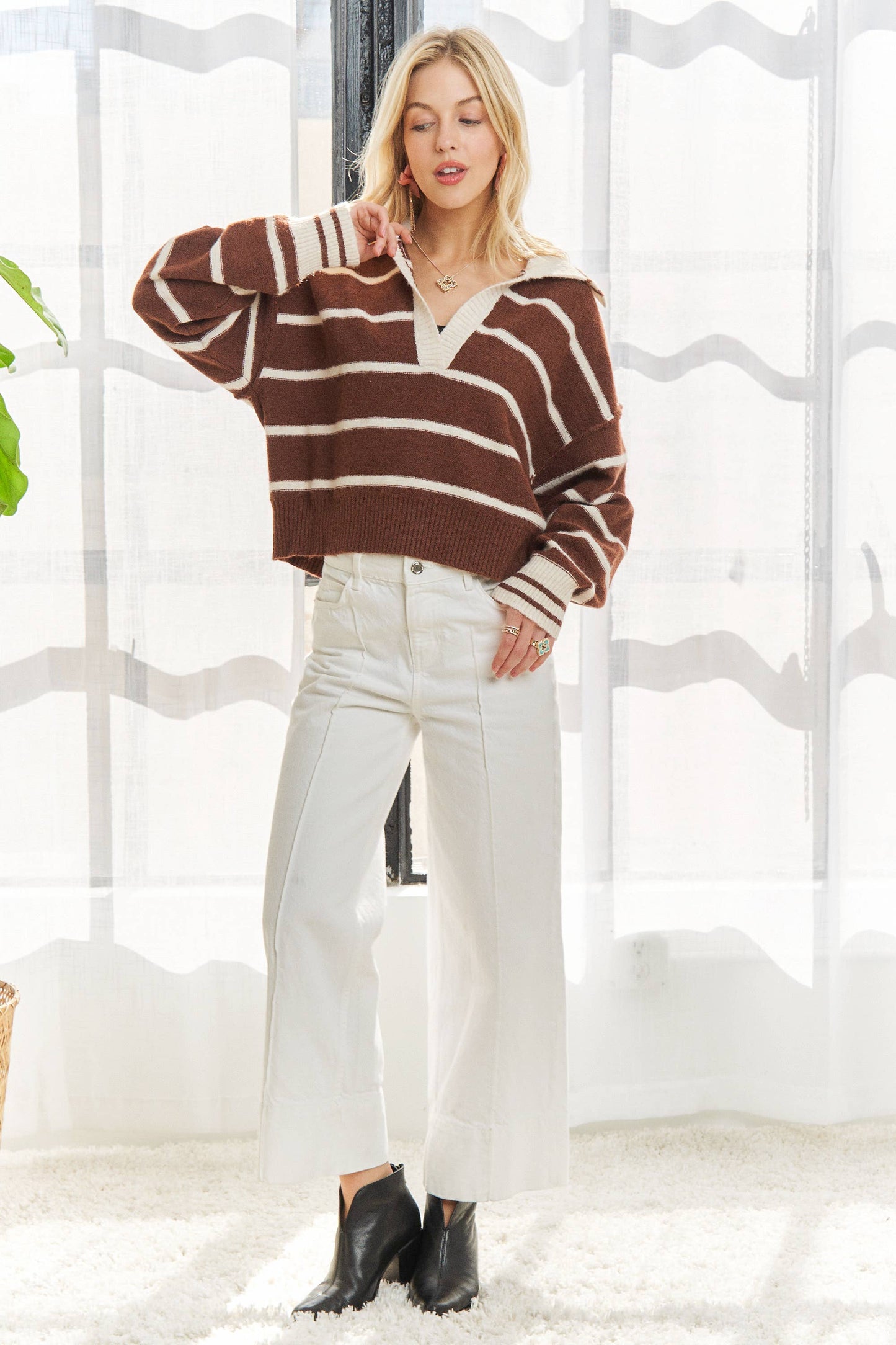 CESW3582 - STRIPED POLO SWEATER TOP