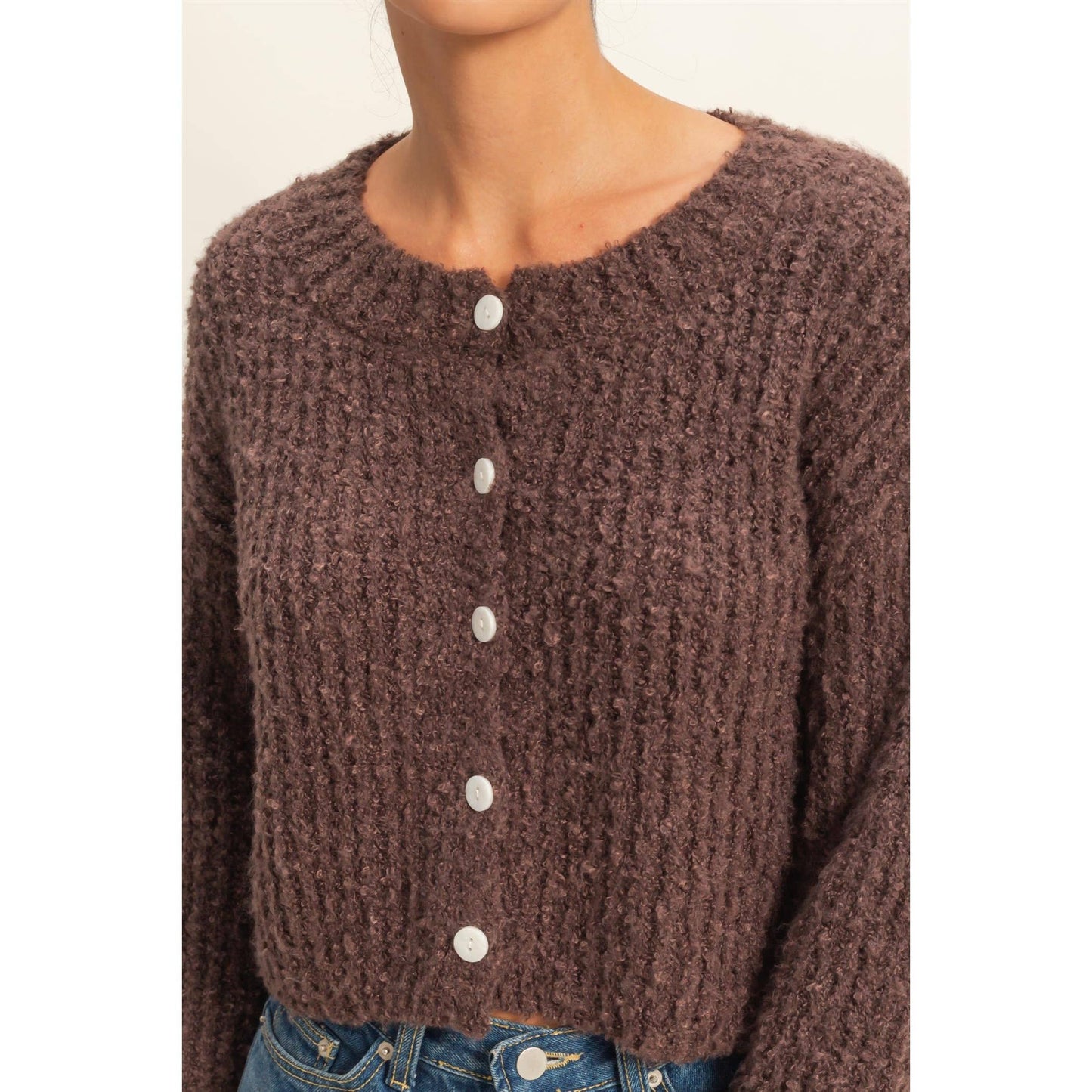 Fluffy Knit Button-Up Cardigan Sweater