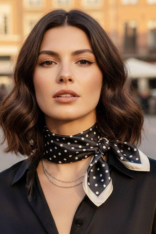 Wholesale Accessory Market - Polka Dot Perfection Black Square Satin Scarf