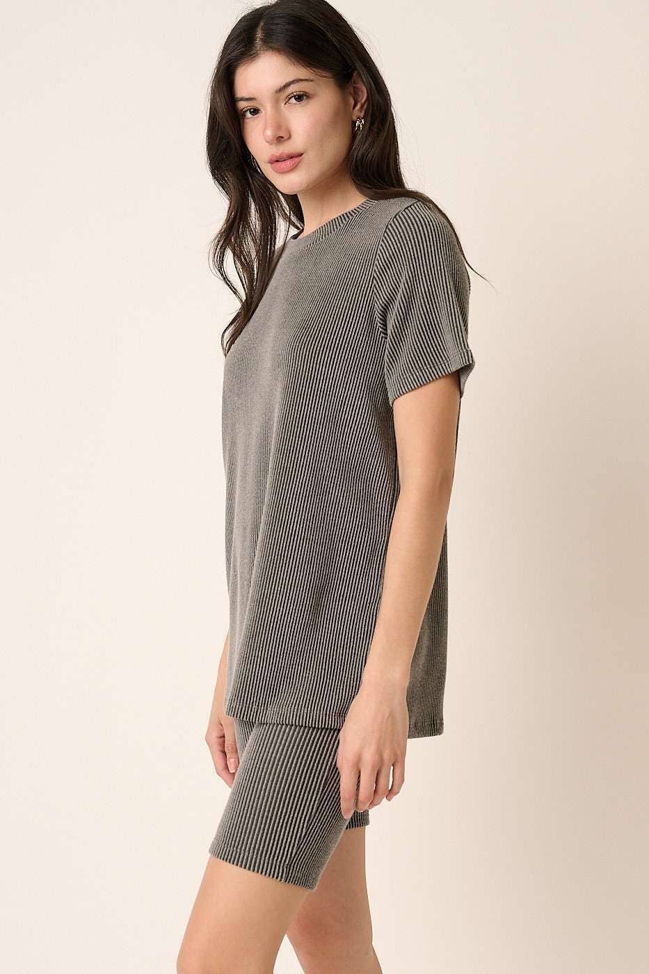 mittoshop - SET10471-RIB KNIT T-SHIRT AND BIKER SHORT SET