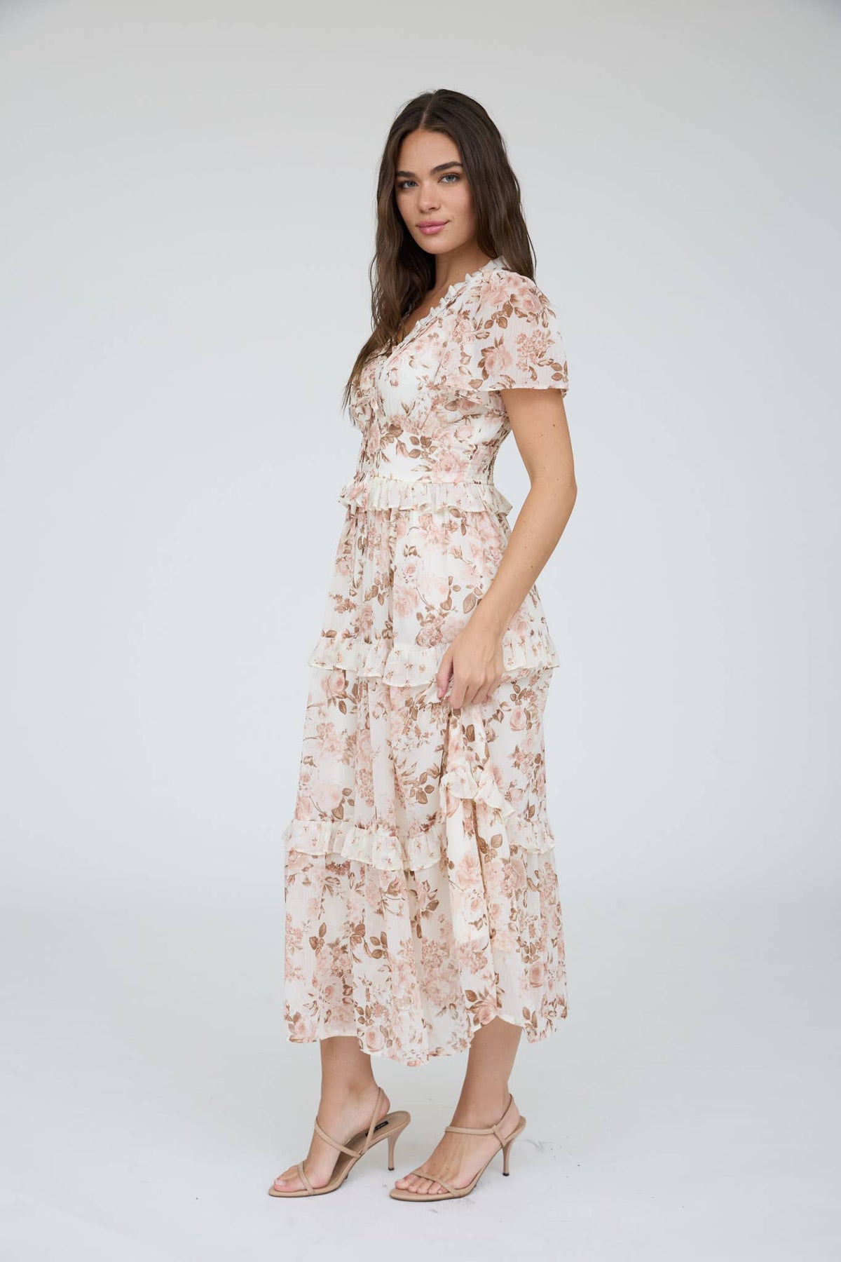 Ivory floral ruffle dress