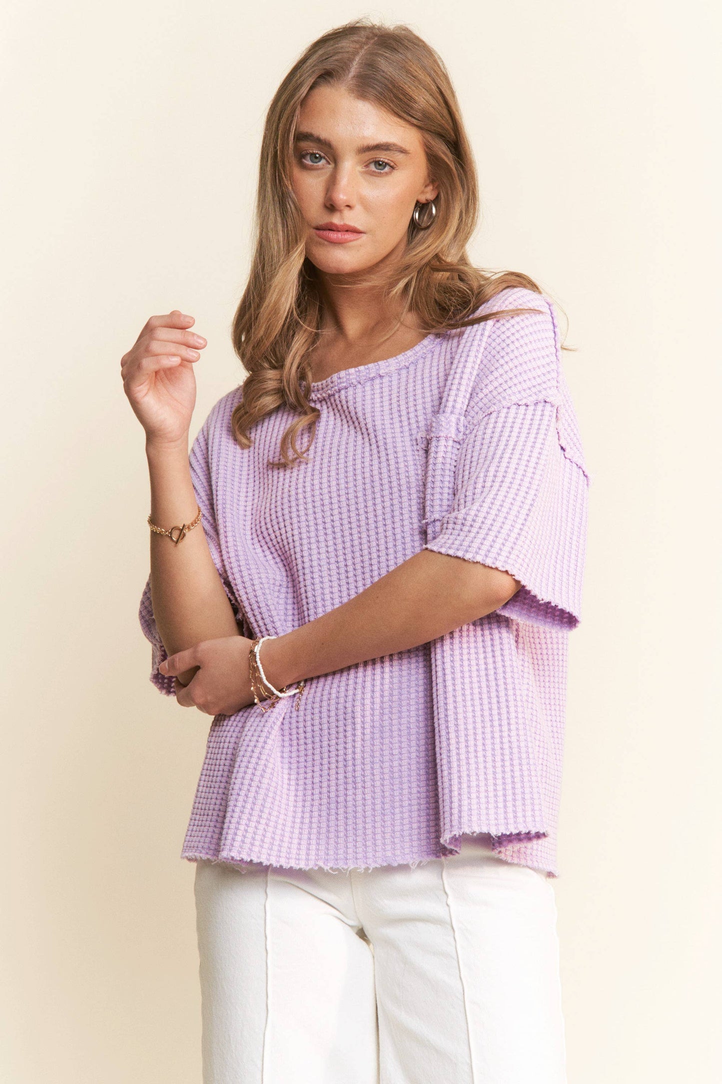 Mineral Washed Waffle Knit Short Sleeve Top