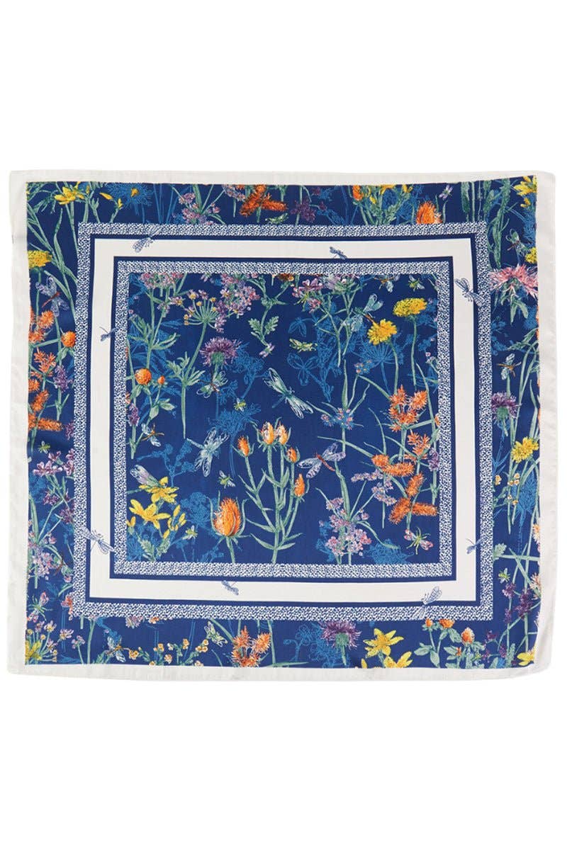 Wholesale Accessory Market - Wildflower Whimsy Navy Square Satin Scarf