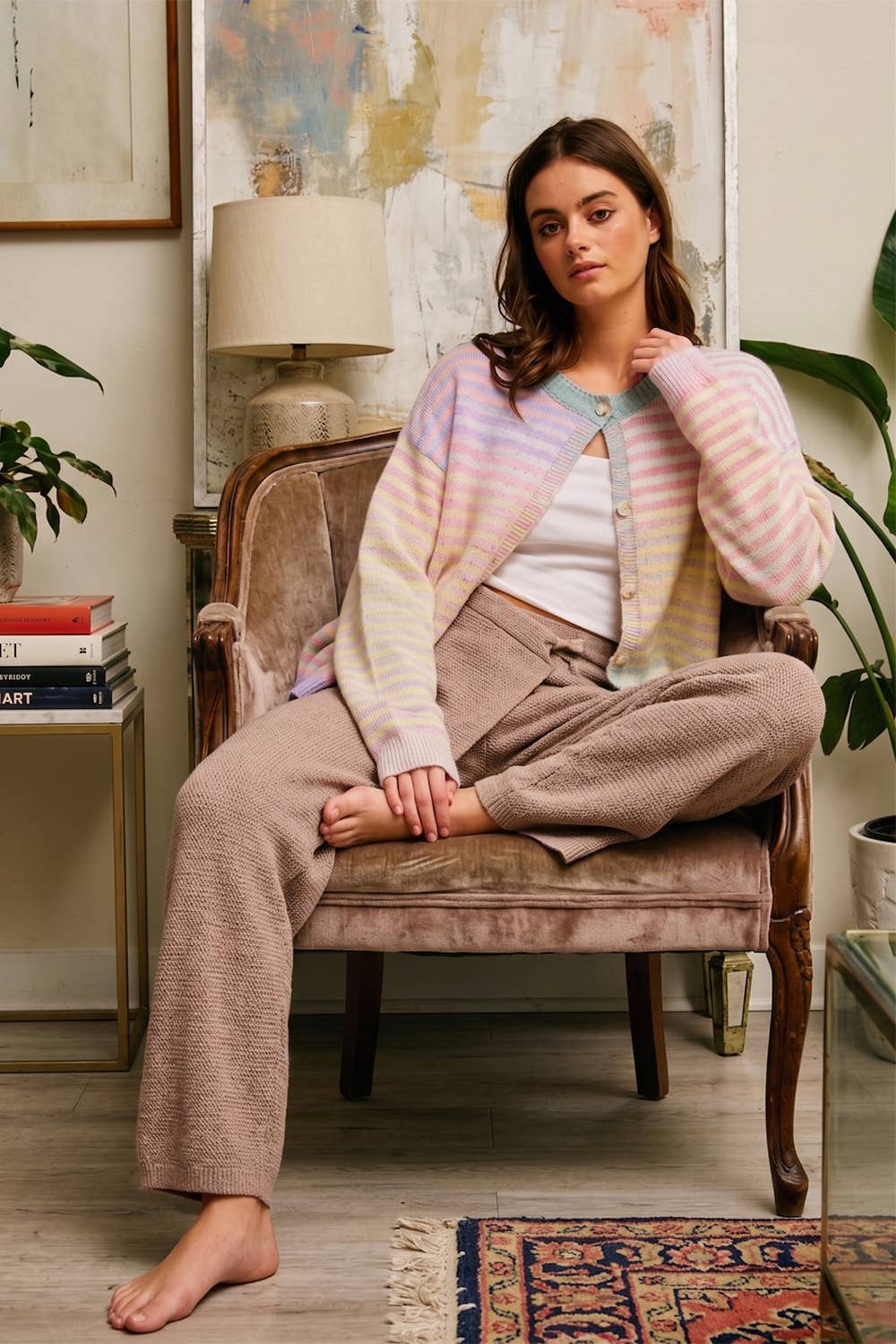 BUCKETLIST INC - IT3002 Space-Dye Striped Button-Down Cardigan
