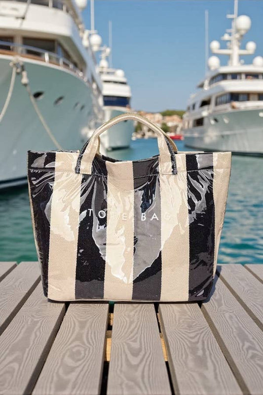 Black and Beige Striped TOTE BAG