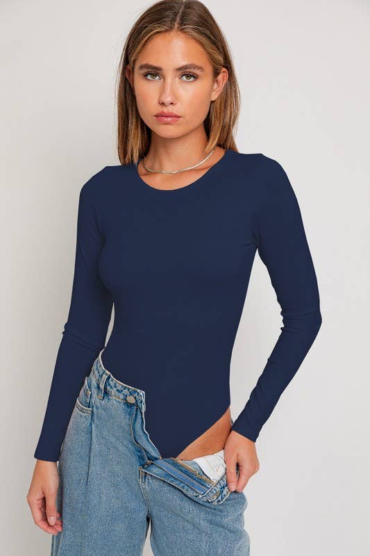 LONG SLEEVE ROUND NECK RIBBED BODYSUIT