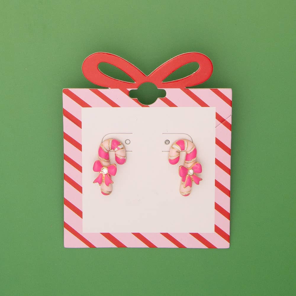 SP Sophia Collection - Christmas Enamel Bowed Candy Cane Post Earrings