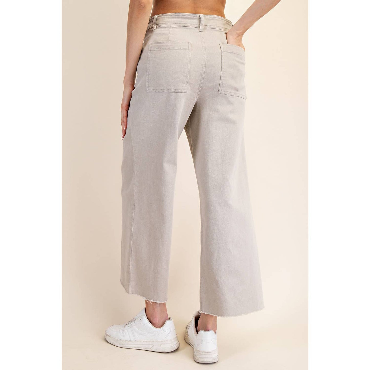 COTTON TWILL WIDE LEG ANKLE PANT