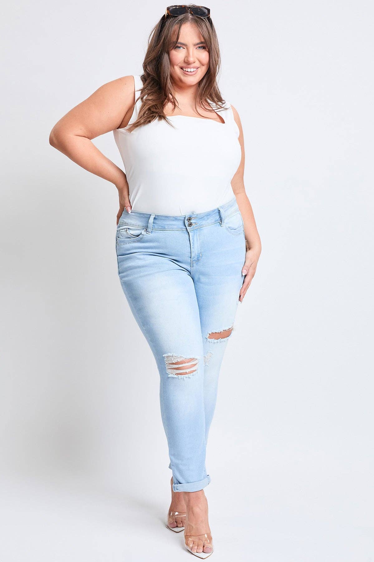 Plus WannaBettaButt Cuffed Ankle Jeans-EP953119