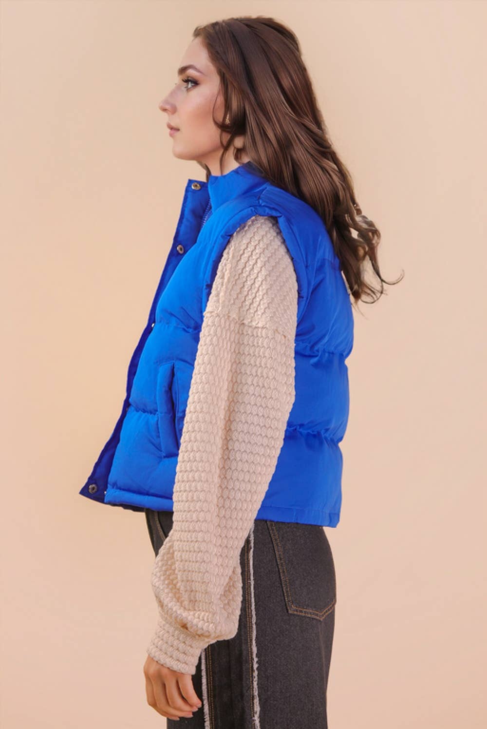 NJ90283-Mock Neck Casual Puffer Vest