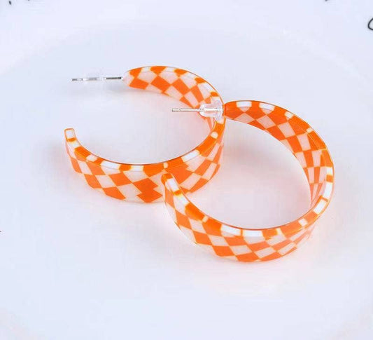 Purple Myrtle - Orange and White Checkered Earrings for Tennessee Fans!