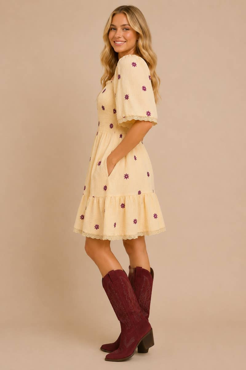 Gauze  Embroidered Dress