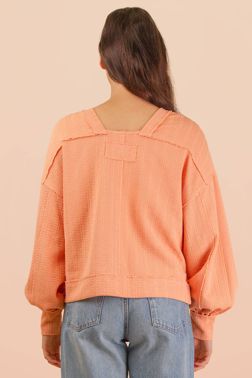 VERY J - NT12413-Raw Edge Detail Oversized Textured Knit Top