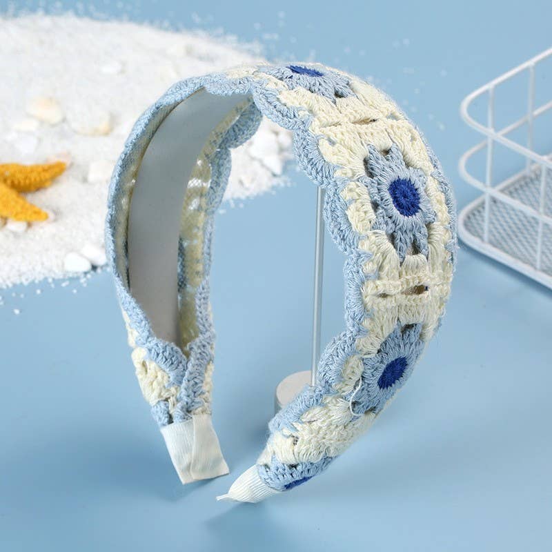 JOSSLYN by wall to wall - FLORAL CROCHET SOFT WOVEN KNIT HEADBAND HAIR BAND | 40HB181