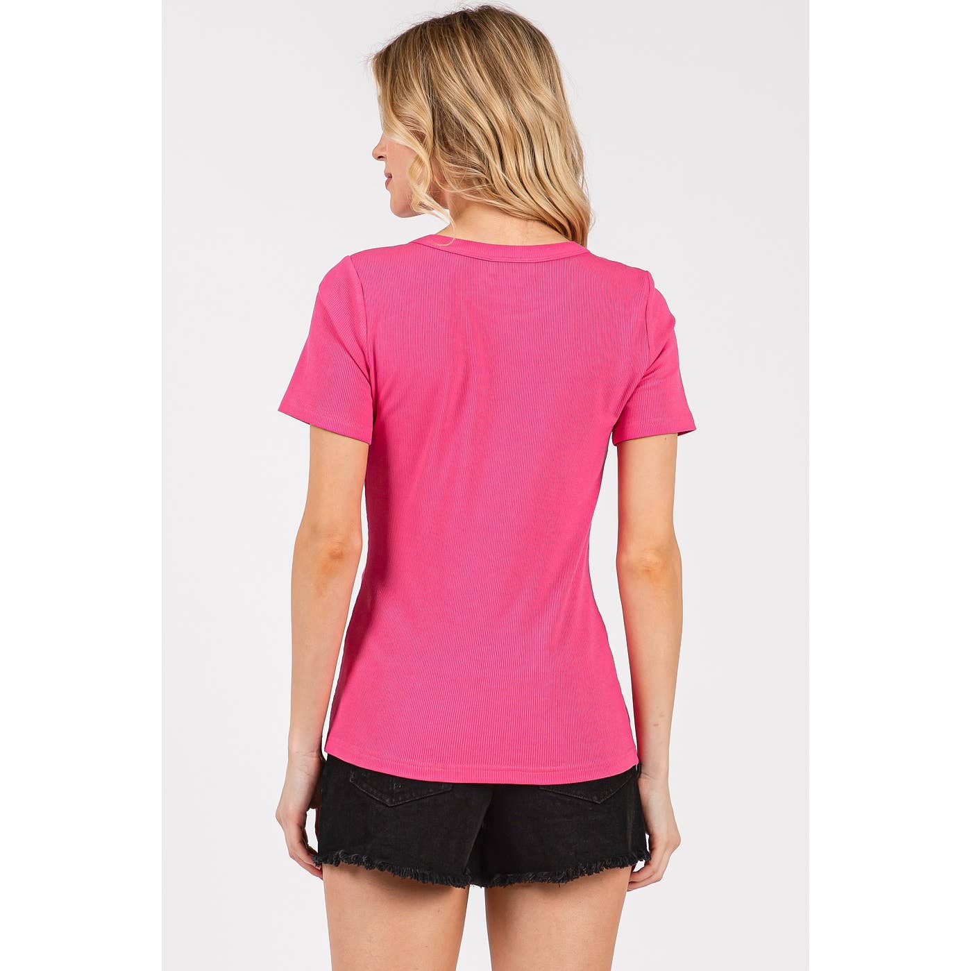 RIBBED ROUND NECK SHORT SLEEVE BASIC CLASSIC TEE