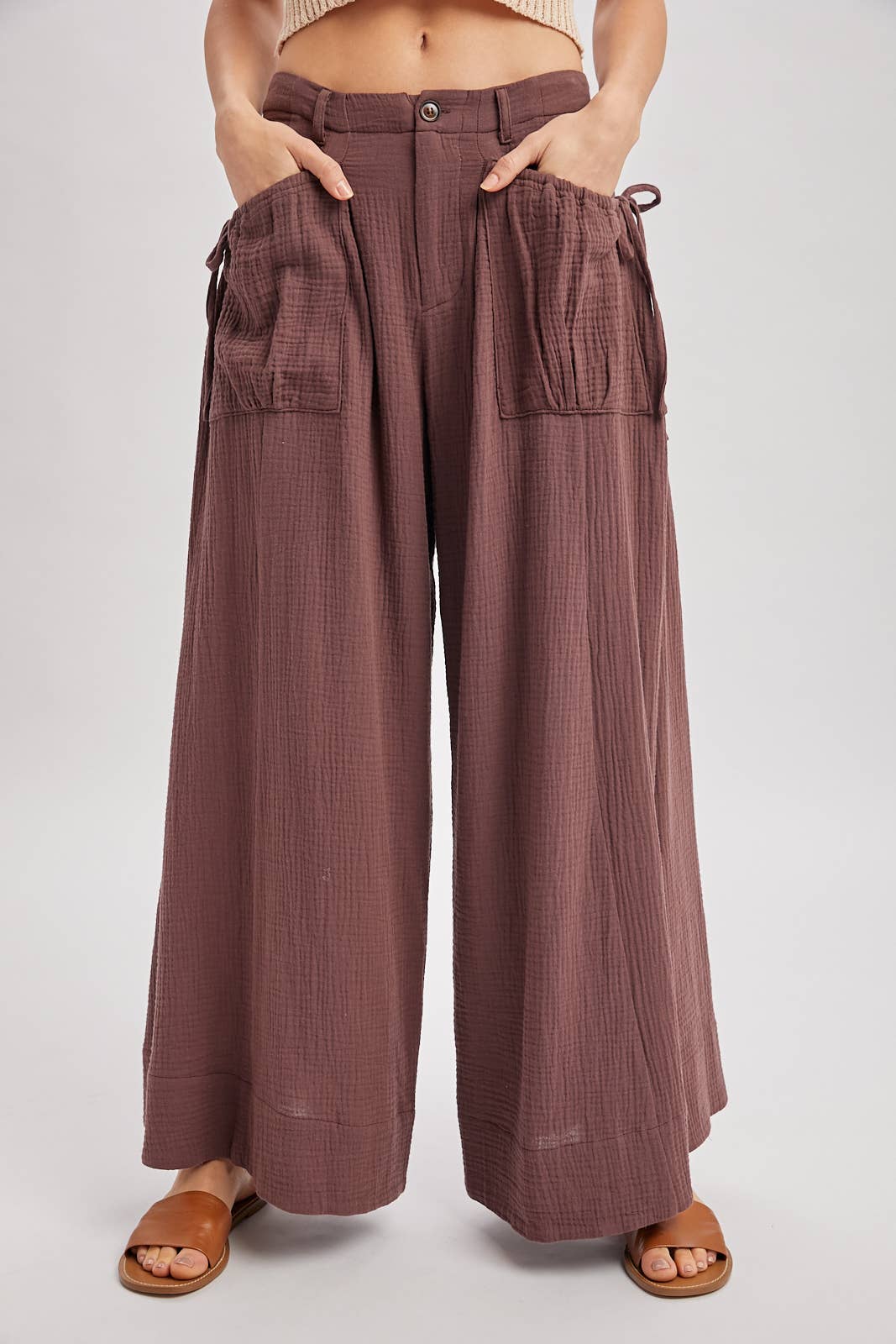 Bluivy - DRAWSTRING PATCH POCKETS WIDE LEG PANTS
