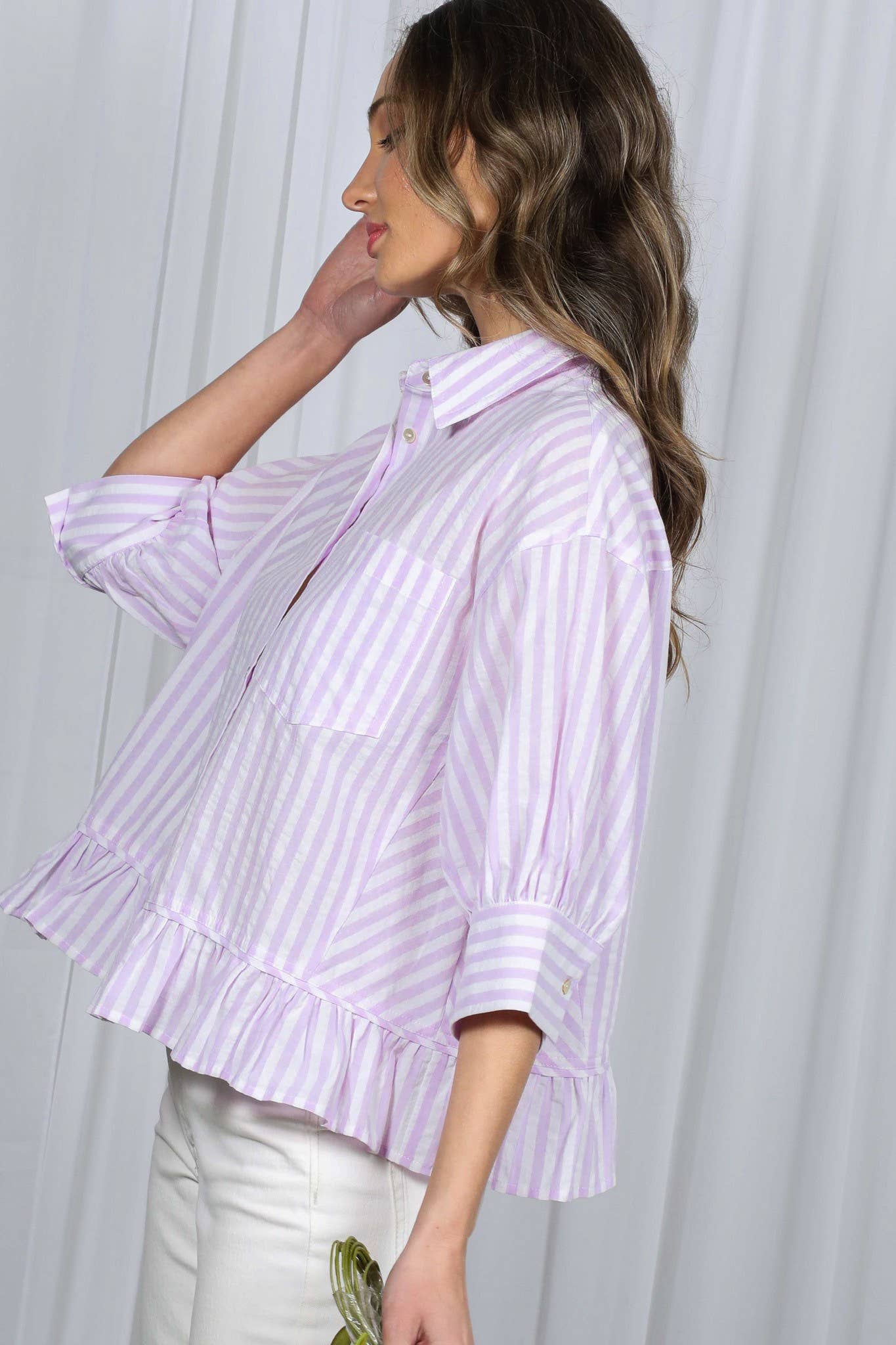 Pocket Detail Ruffled Hem