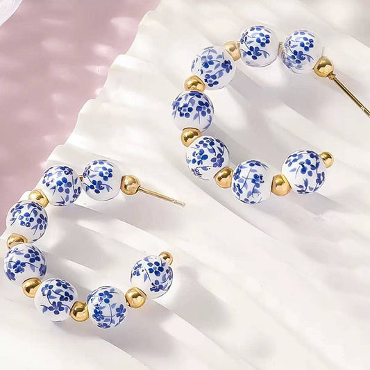 Purple Myrtle - Chinoiserie Hoop Earrings for Women. Elegant Hoop Earrings
