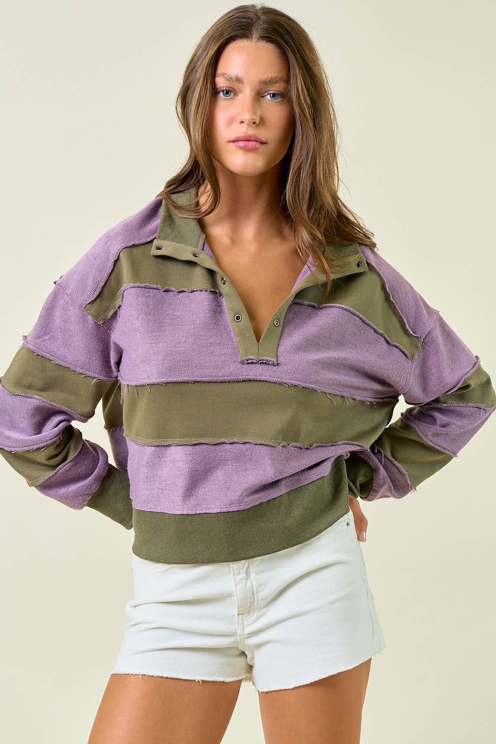 FRENCH TERRY OVER SIZED COLOR BLOCK TOP - 45158T