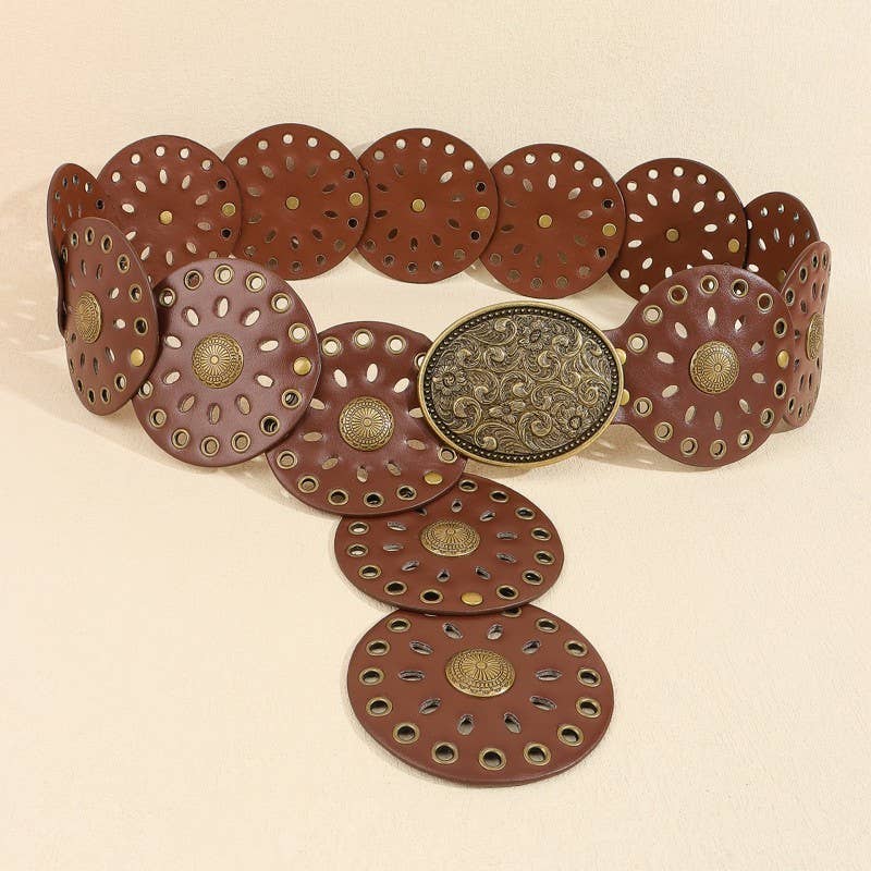 JOSSLYN by wall to wall - Studded Oval Disc Snap Y Shape Punk Belt | 40BT658