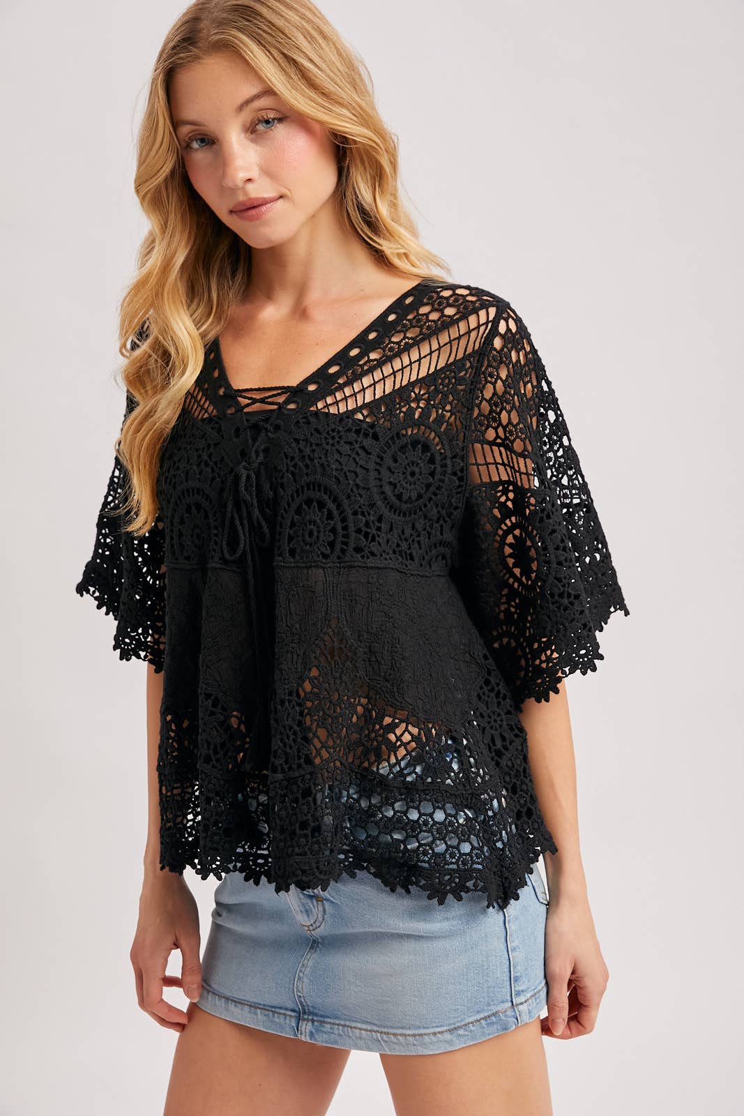 Bluivy - BOHO SHEER CROCHET LACE TOP WITH TASSELS