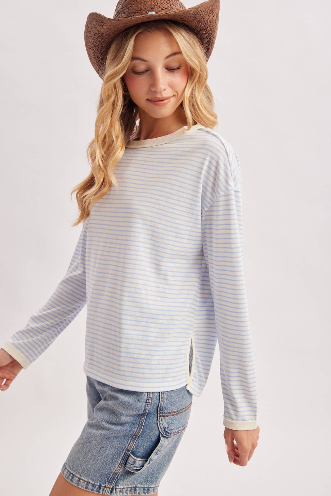 OVERSIZED BOXY STRIPED KNIT LONG SLEEVE TOP