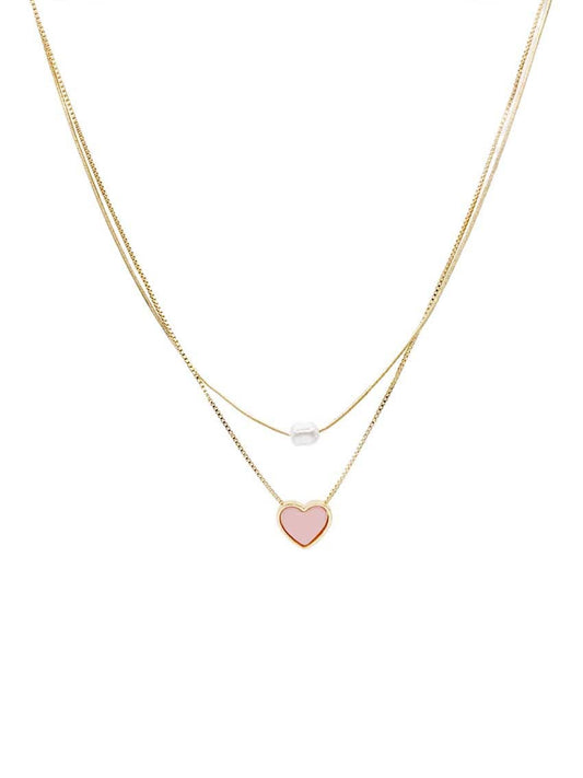 What's Hot - Gold Chain with Pearl and Pink Heart 16"-18" Necklace