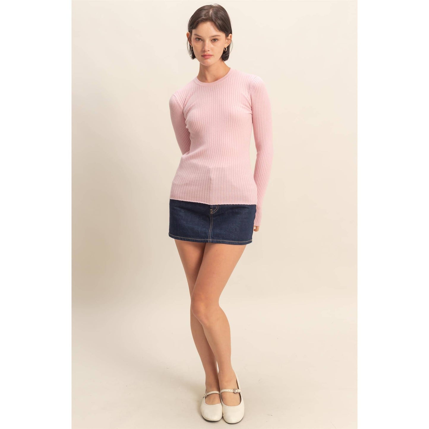 Ribbed Long Sleeve Knit Top