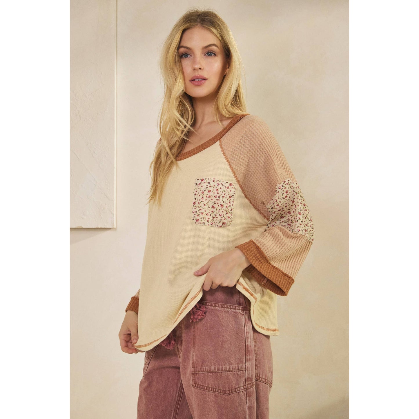 BLOSSOM PATCHWORK WAFFLE TOP (ST7886)