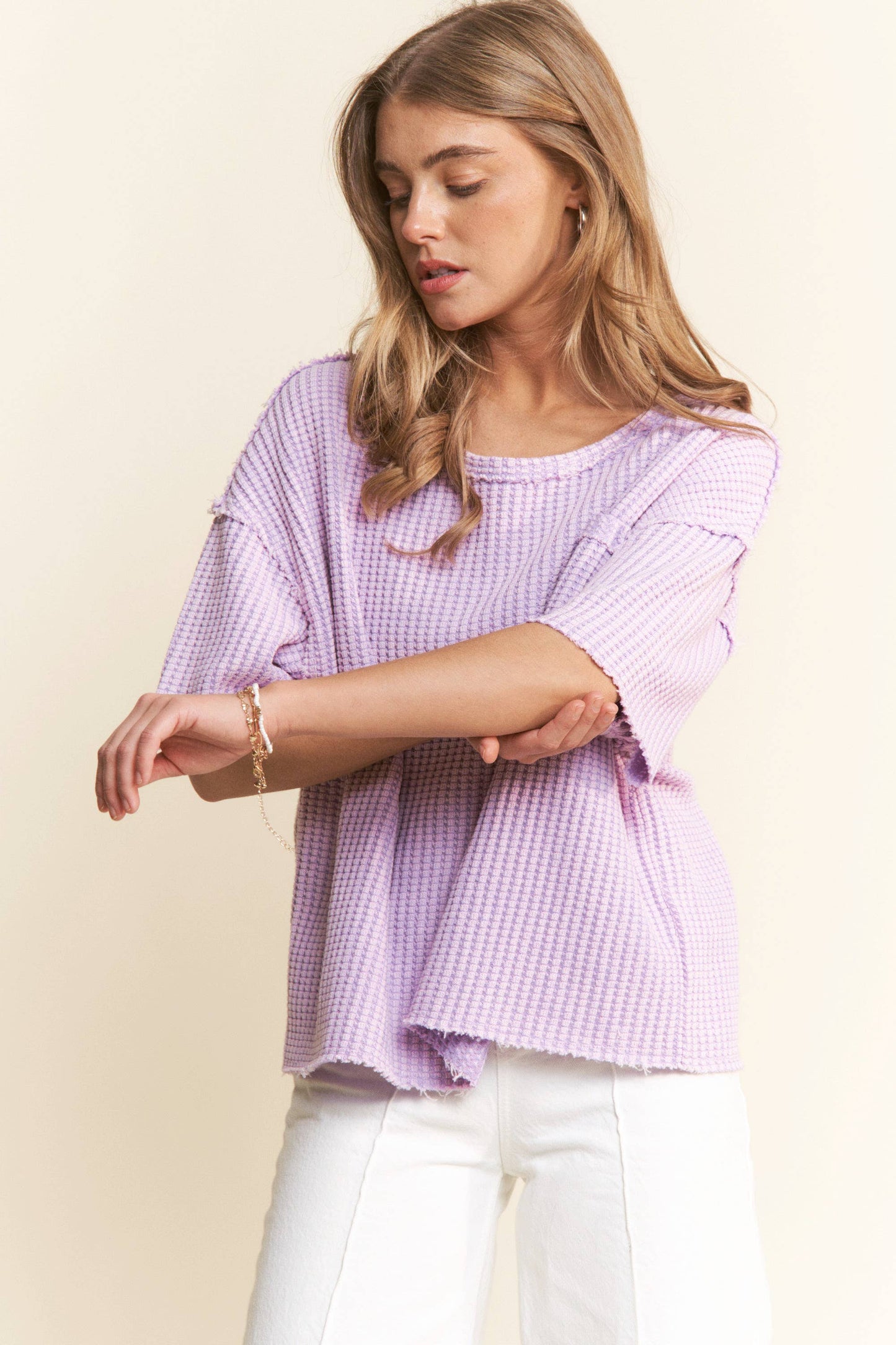 Mineral Washed Waffle Knit Short Sleeve Top