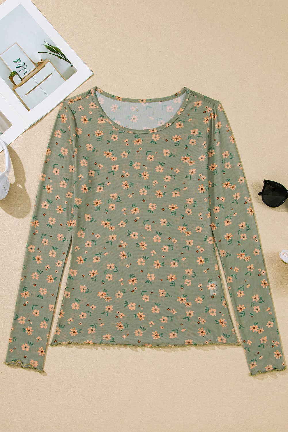 66DISCO - Western Vintage Floral Southern Style Mesh Long Sleeve Top