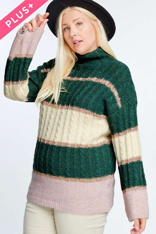 PLUS COLOR BLOCK MOCK NECK LONG SLEEVE SWEATER