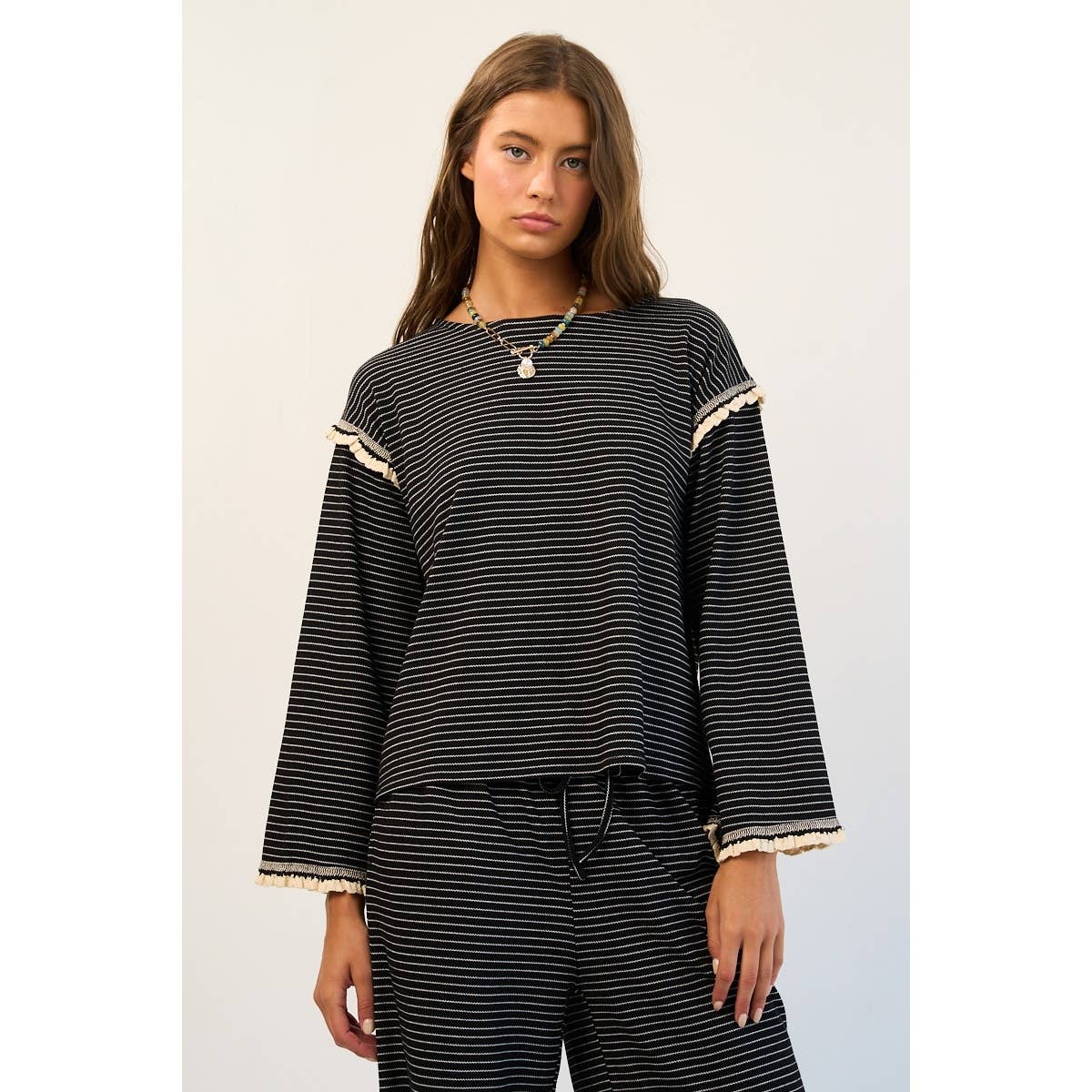 The GREii - Striped Ruffle Knit Long Sleeve