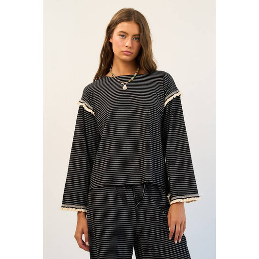 - Striped Ruffle Knit Long Sleeve