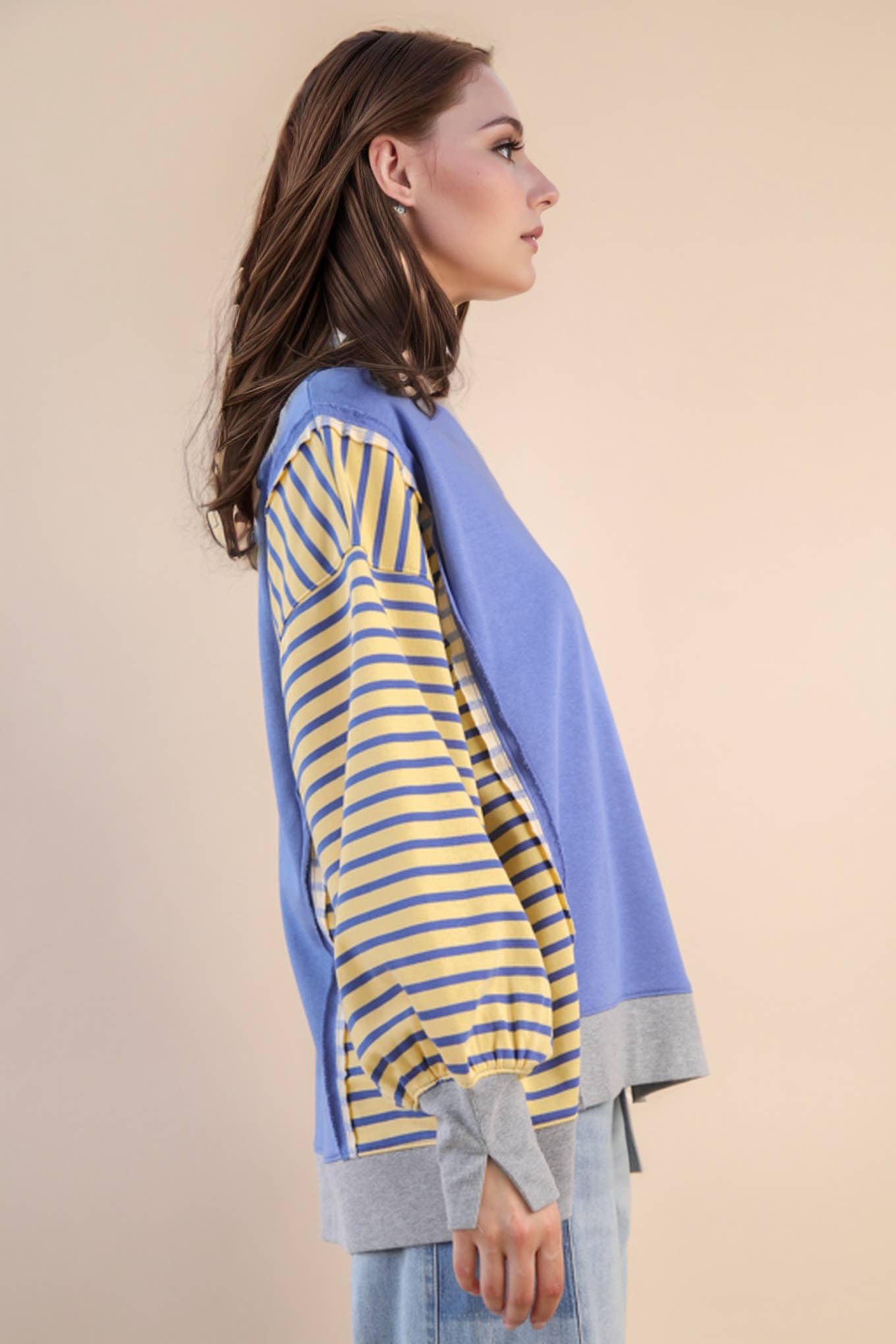 NT12221-Oversized Striped Casual Knit Top