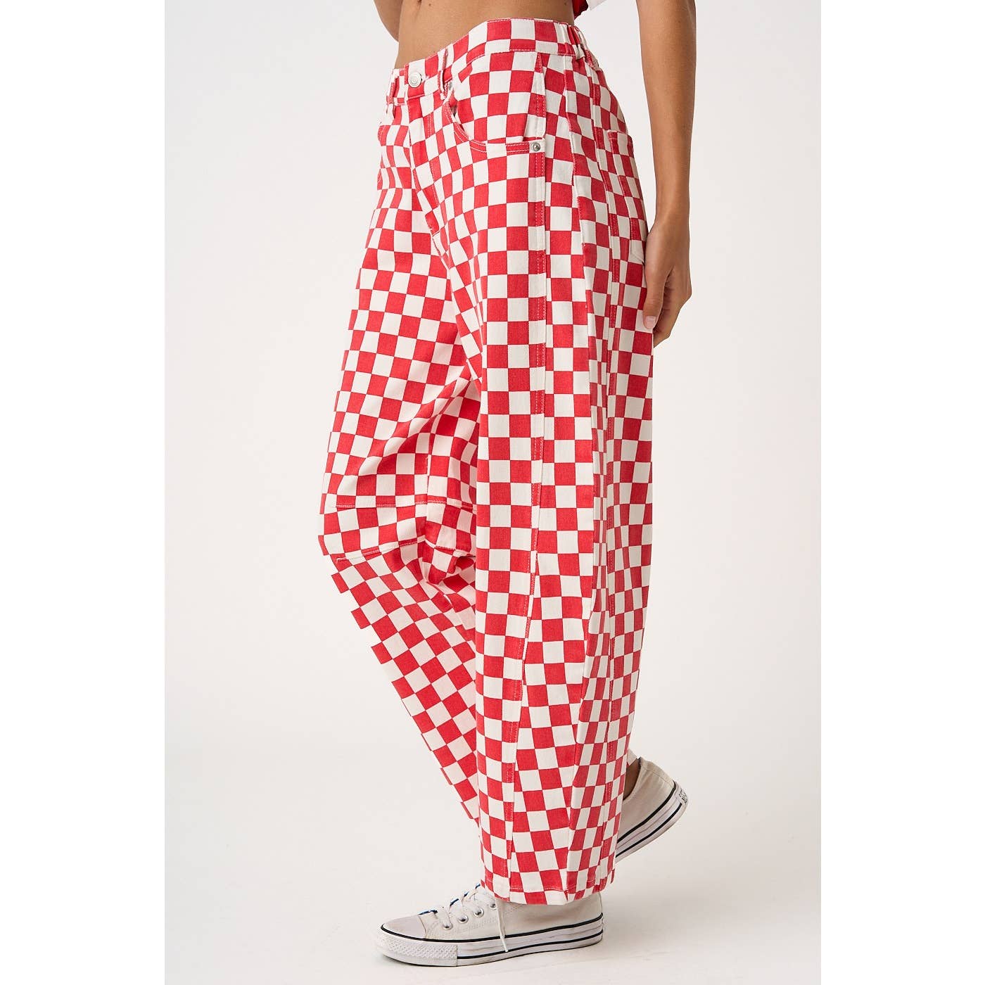 mittoshop - GAME DAY CHECKERED ELASTIC WAIST BARREL PANTS
