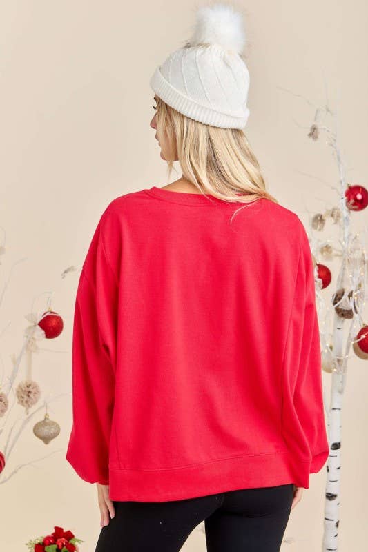 Main Strip - Merry With Ornament Patchwork Oversized Long Sleeve Top