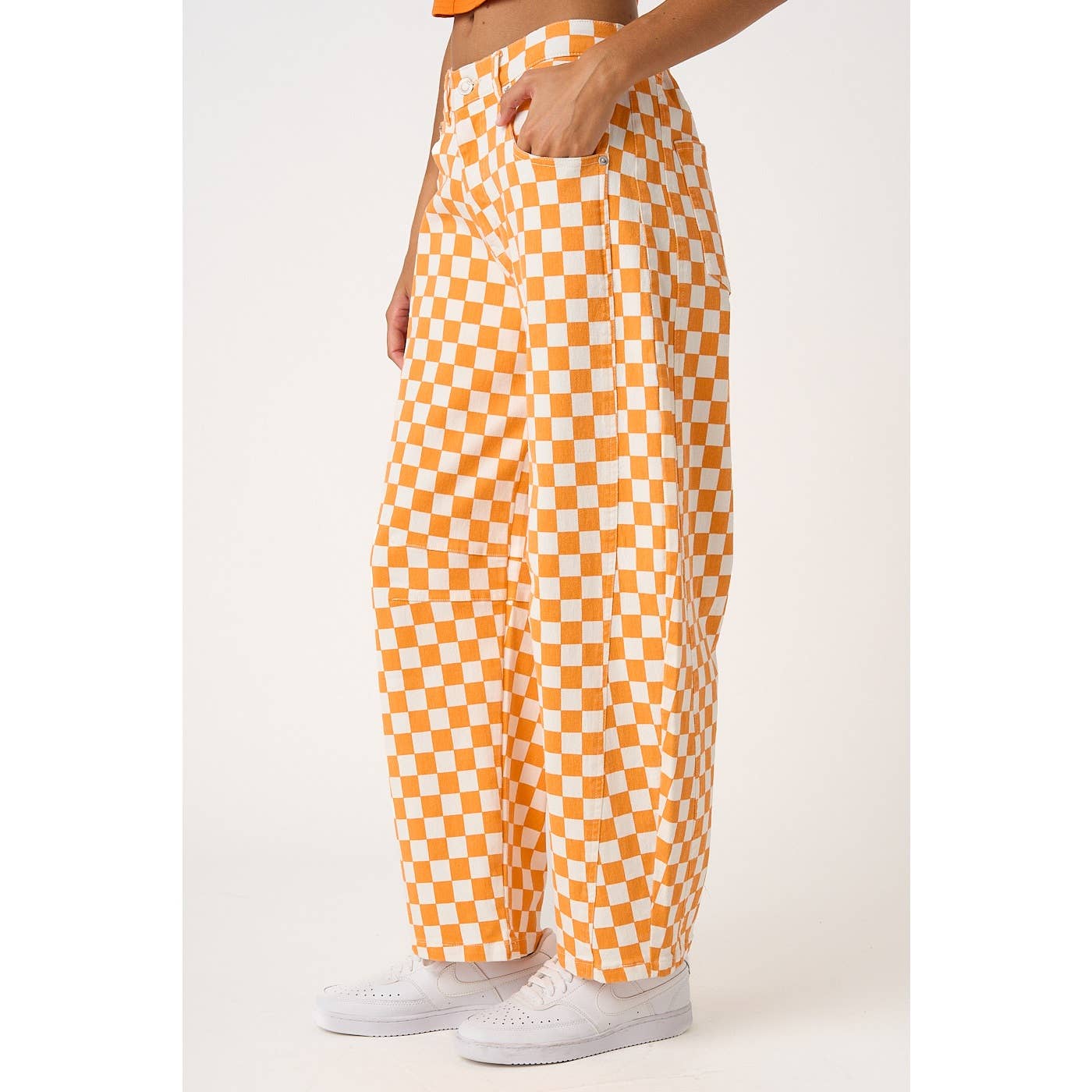 mittoshop - GAME DAY CHECKERED ELASTIC WAIST BARREL PANTS