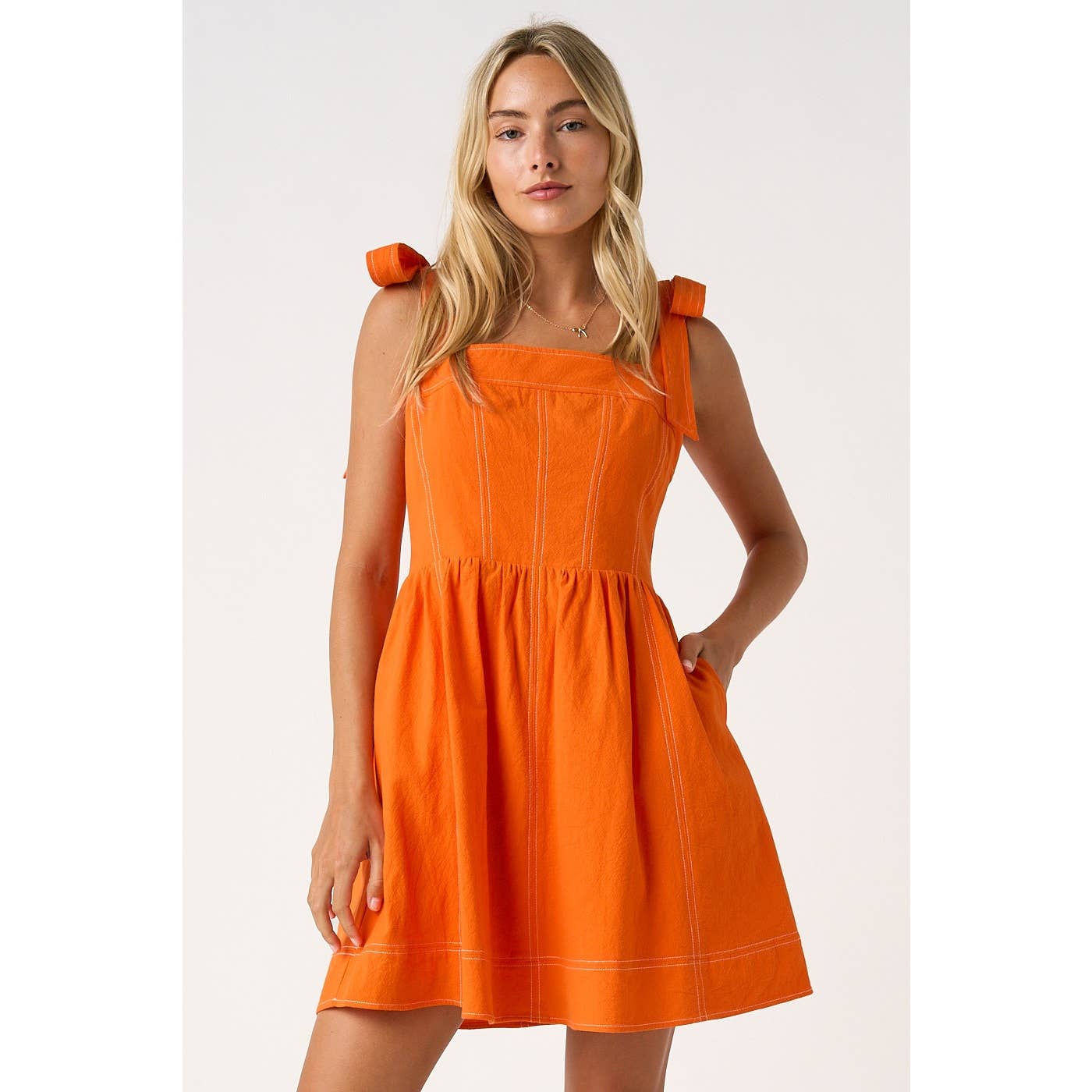 GAME DAY CONTRAST STITCH TIE SHOULDER MINI DRESS