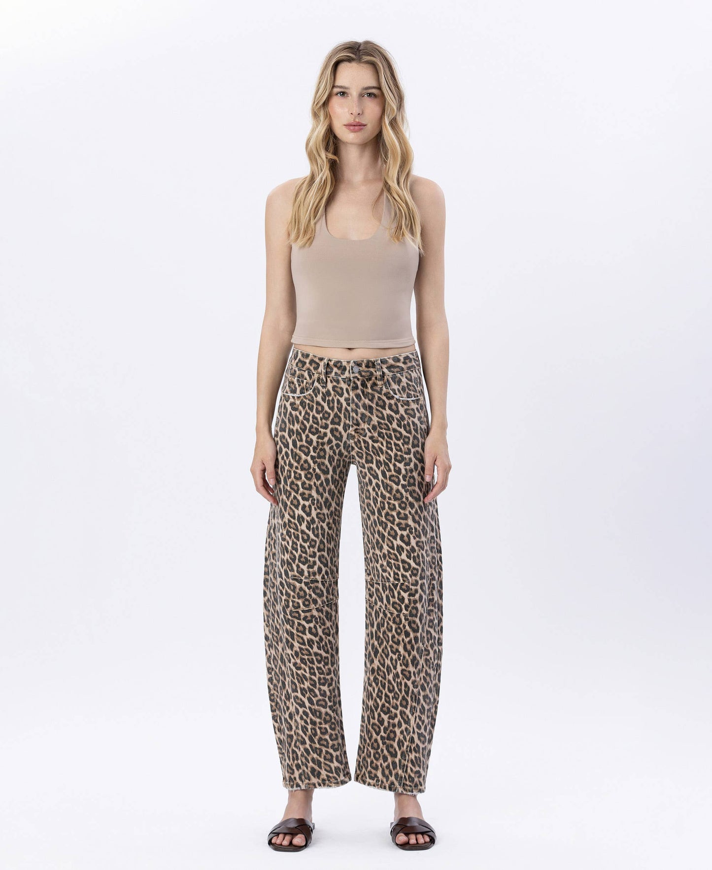 VERVET by FLYING MONKEY - HIGH RISE LEOPARD PRINT BARREL JEANS V3697LPD