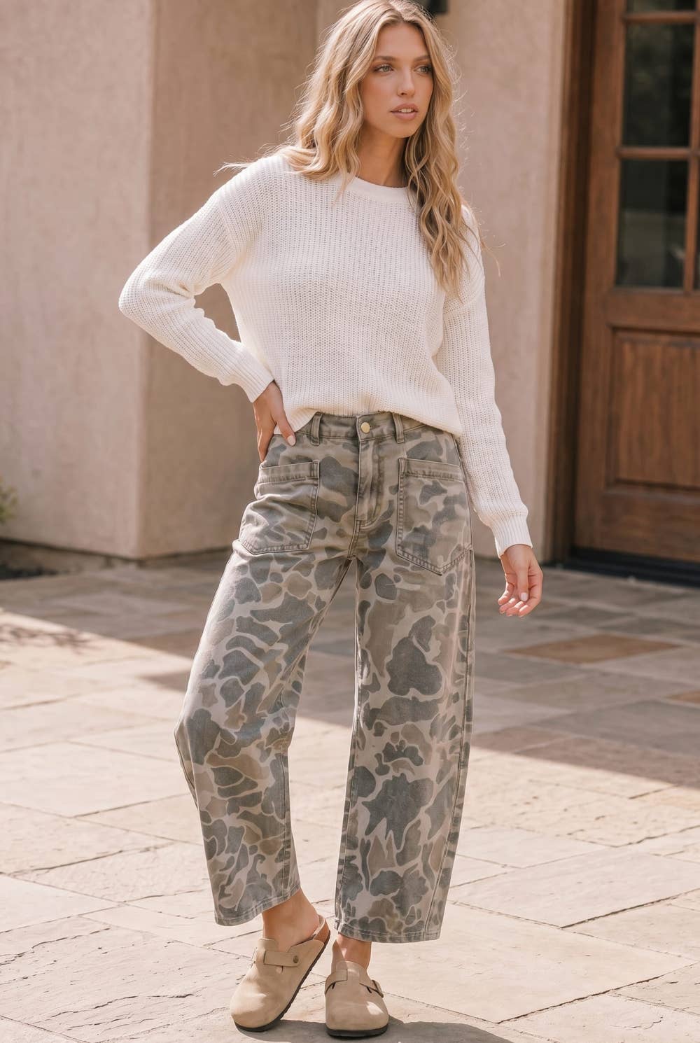 Kori America - Camo Wide Leg Utility Denim Pants