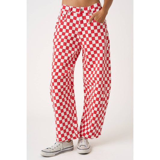 mittoshop - GAME DAY CHECKERED ELASTIC WAIST BARREL PANTS