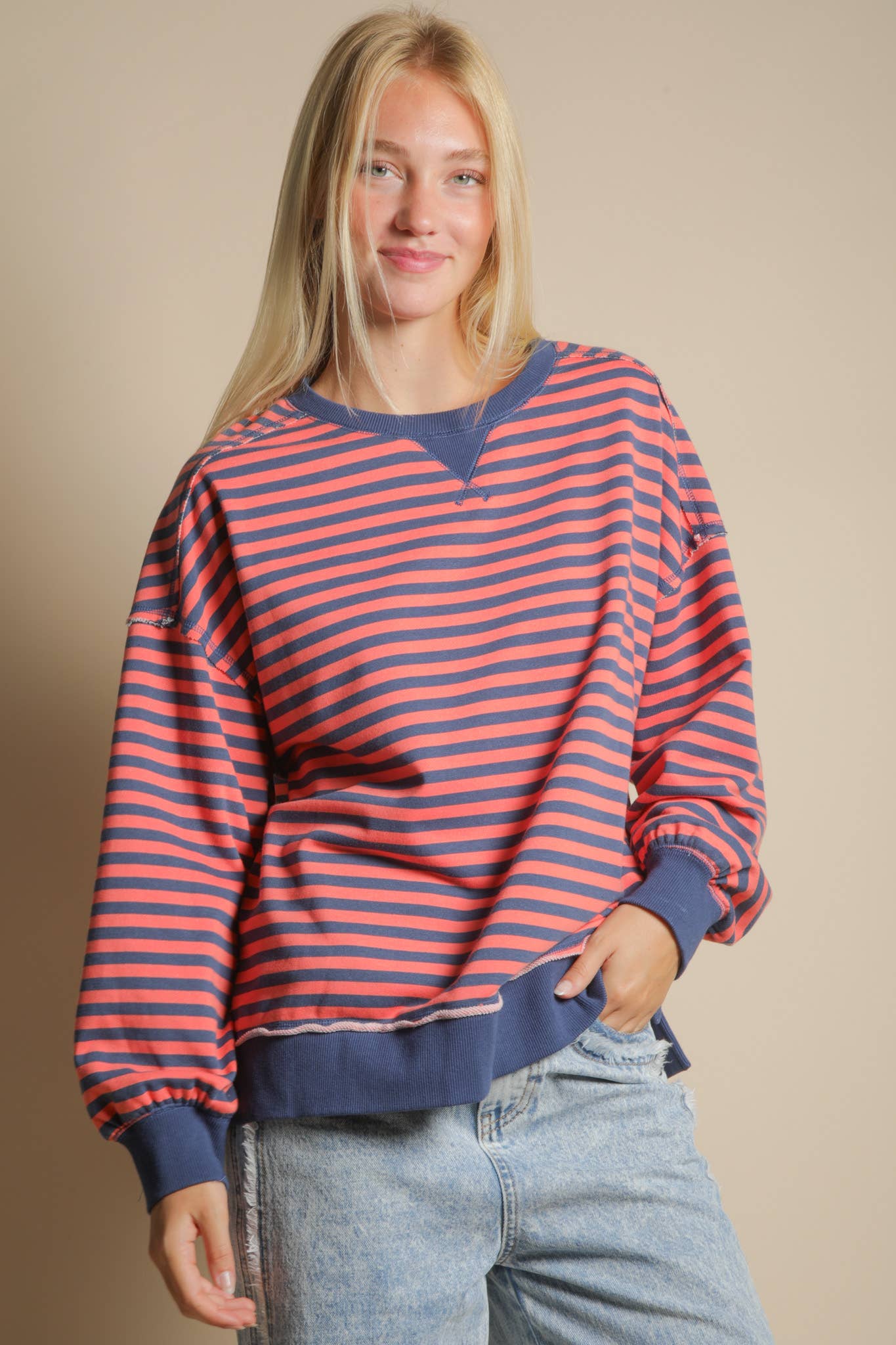 NT11927-Stripe Comfy Casual Oversized Knit Top