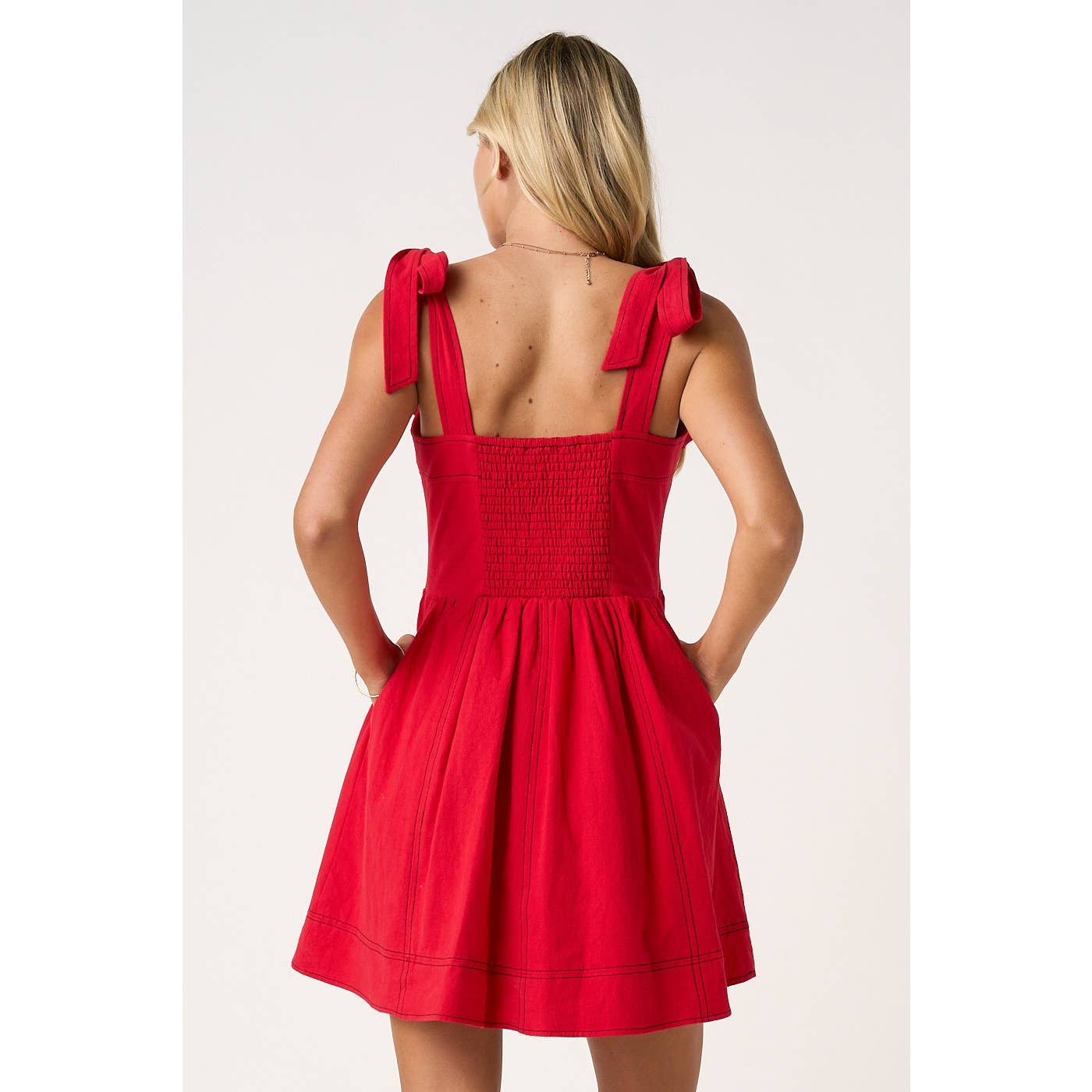 GAME DAY CONTRAST STITCH TIE SHOULDER MINI DRESS
