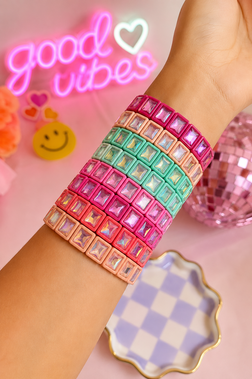 Girlie Girl Originals - BR-RS-1002 Lt Pink Rhinestone Bracelet