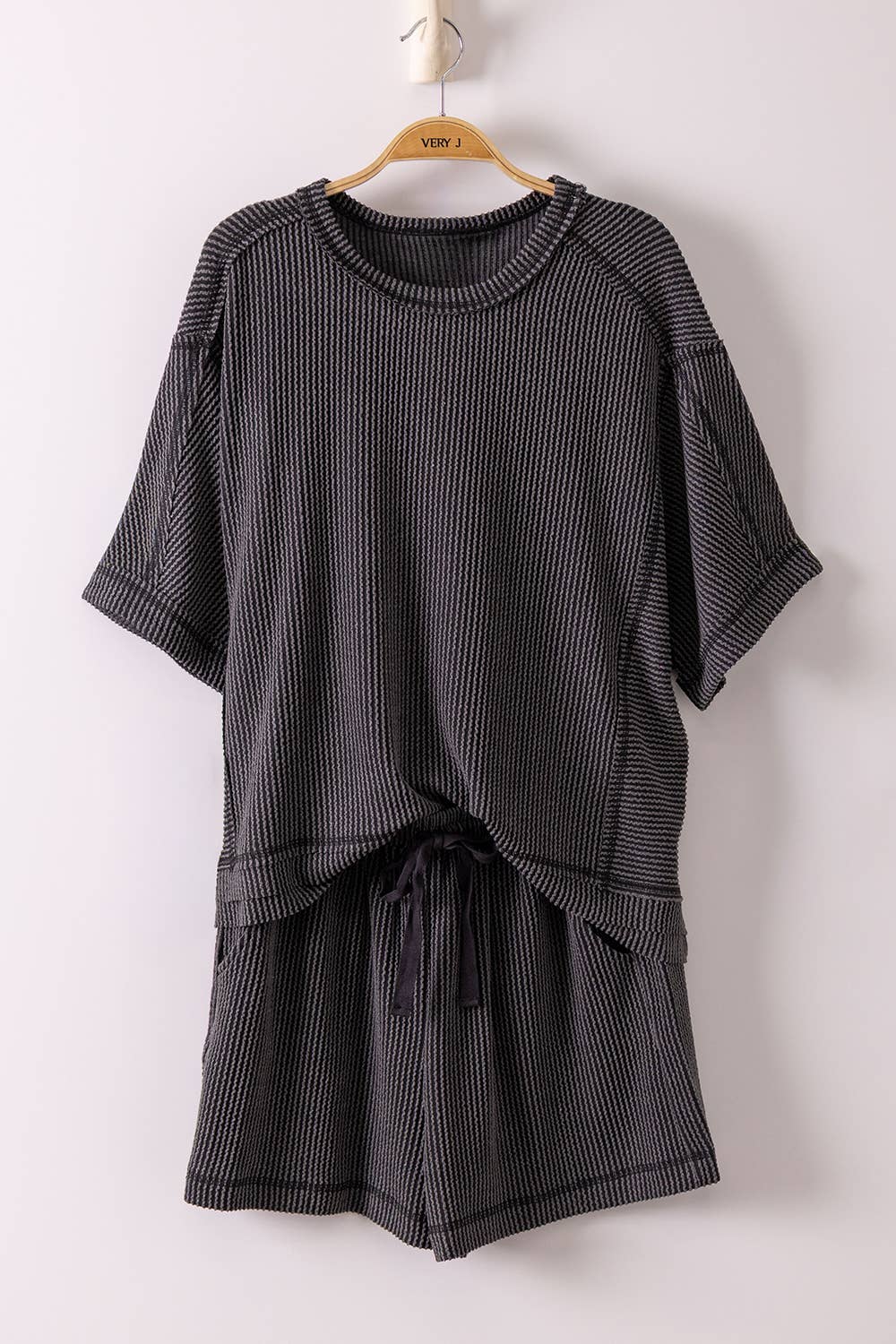 VERY J - NT12686SET-Ribbed Knit Comfy Top & Shorts Set