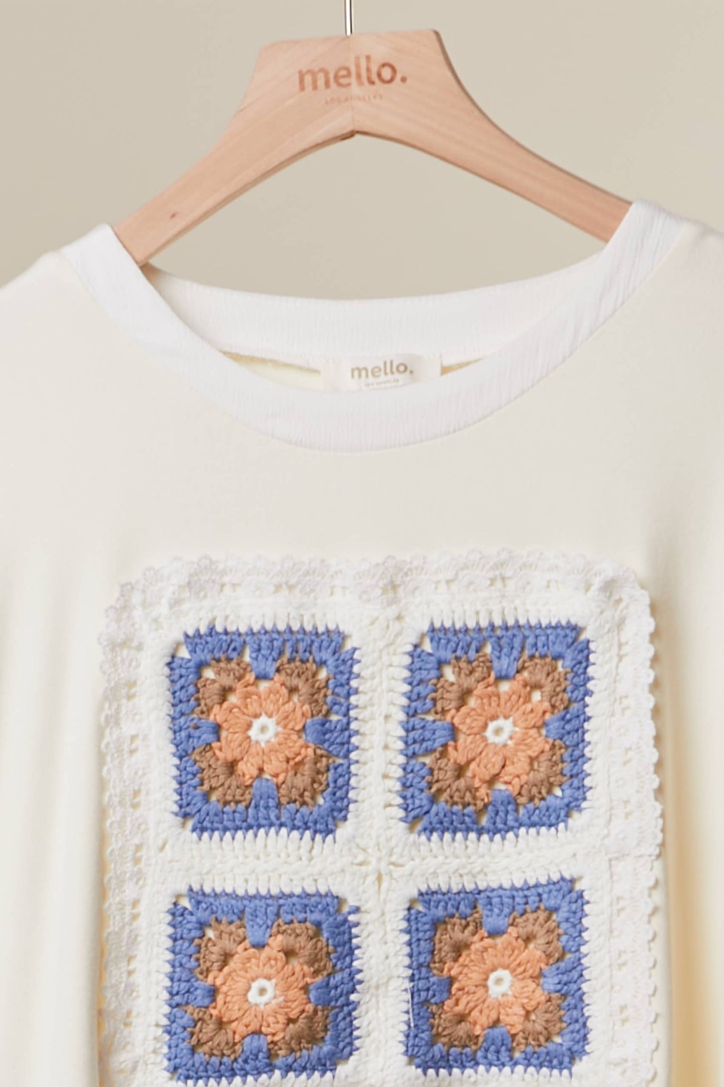 Mello. - Patchwork Motif Knit Top Sheer Layered Sleeves