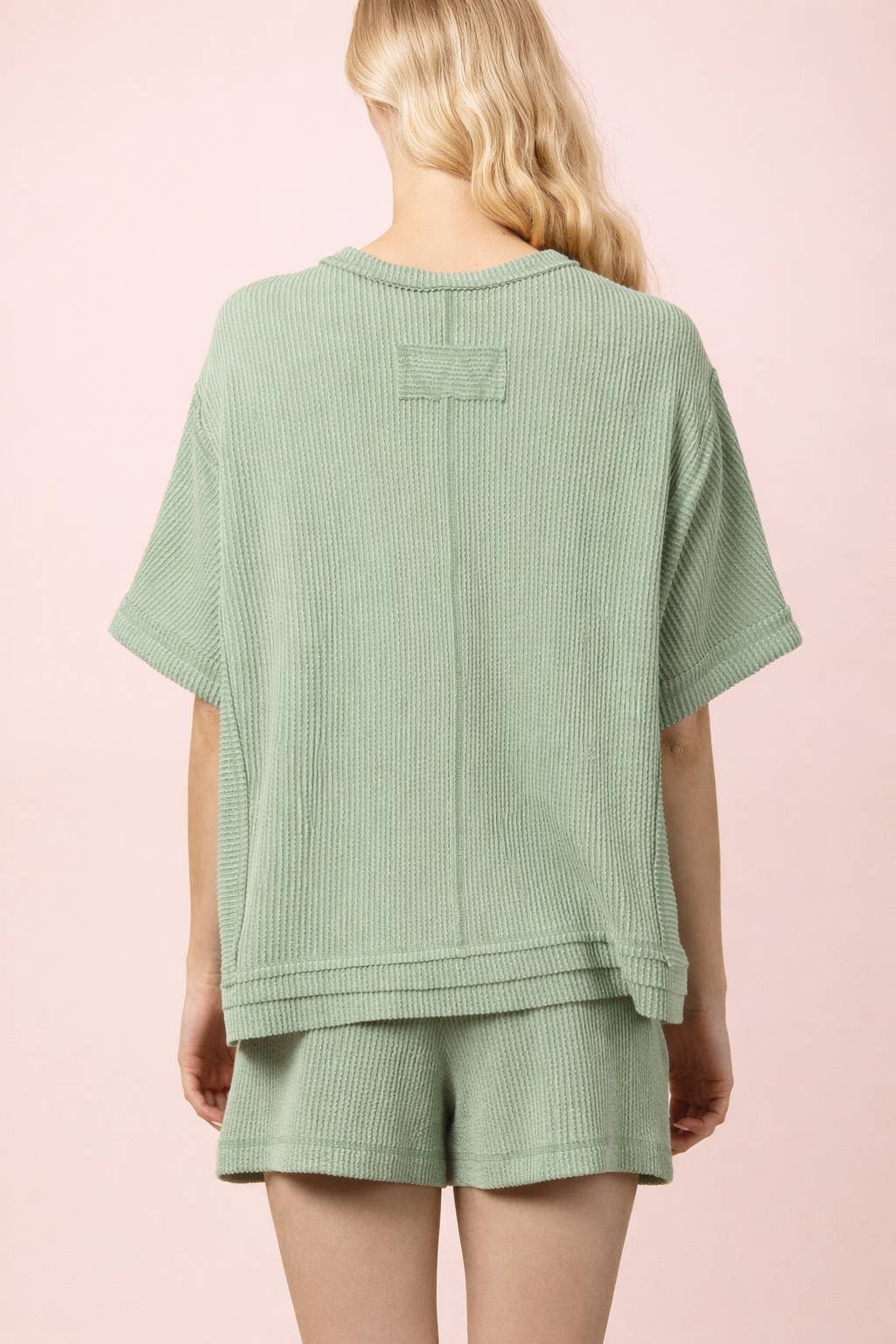 VERY J - NT12686SET-Ribbed Knit Comfy Top & Shorts Set