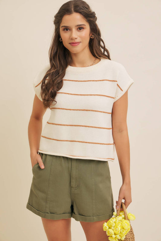STITCH DETAILED STRIPE SWEATER TOP
